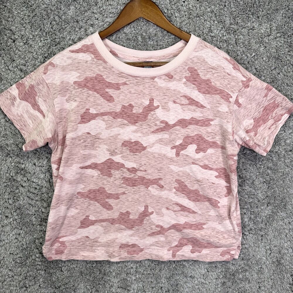 Old Navy Pink Camo Boxy Crop Top Medium Oversized Small Crewneck Casual Lounge
